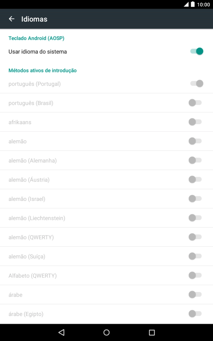 Prima Usar idioma do sistema para desativar a função.