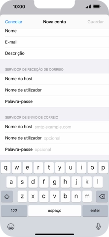Prima Nome do host e introduza o nome do servidor de envio do fornecedor de e-mail.