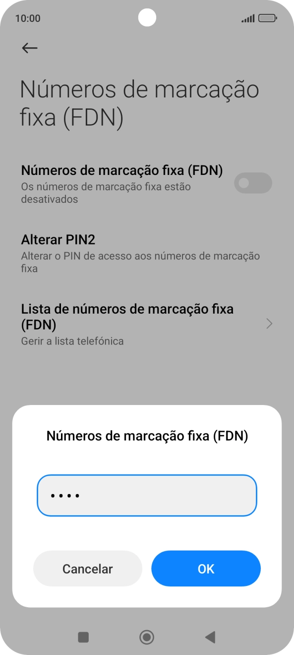 Introduza o código PIN2 e prima OK.