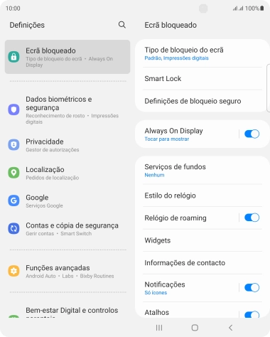 Prima Tipo de bloqueio do ecrã e introduza o código adicional de bloqueio do telefone que criou anteriormente.