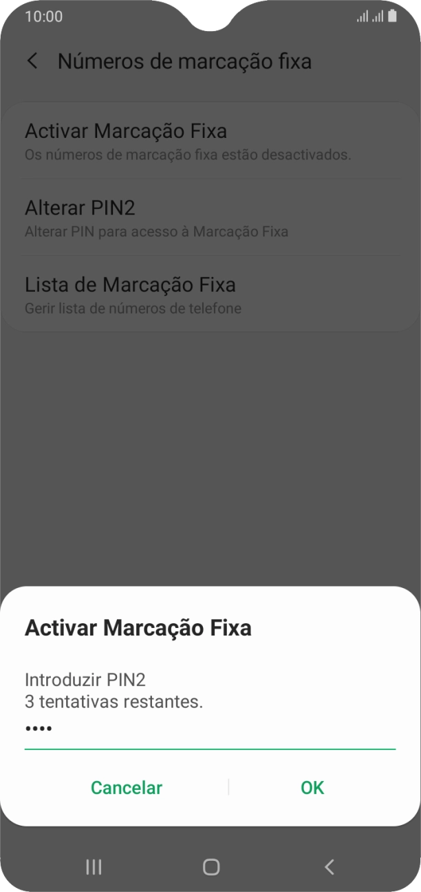Introduza o código PIN2 e prima OK.