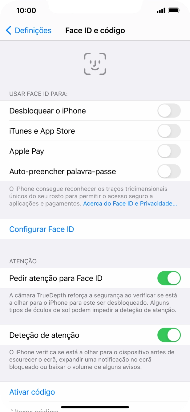 Prima Ativar código e introduza um código de bloqueio do telefone à escolha duas vezes de seguida.