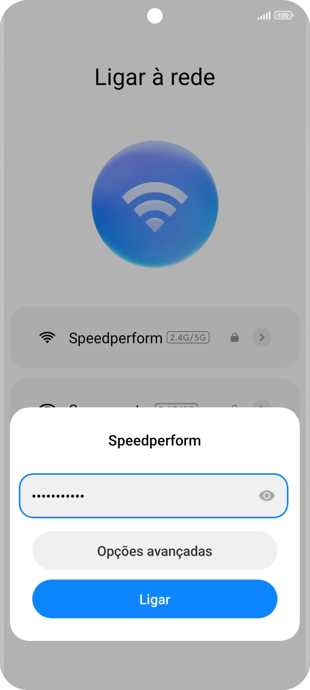 Introduza a password da rede Wi-Fi e prima Ligar.