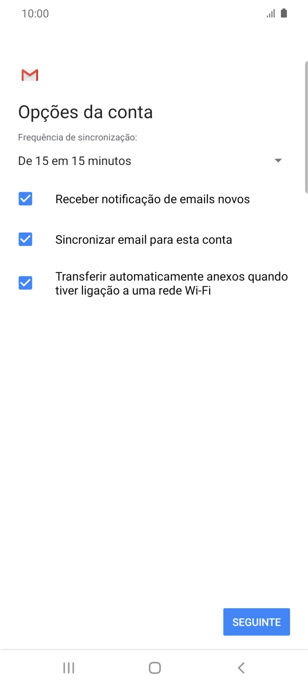 Se o ecrã mostrar esta imagem, a sua conta foi identificada e configurada automaticamente. Siga as indicações no ecrã para introduzir informações adicionais e concluir a configuração.