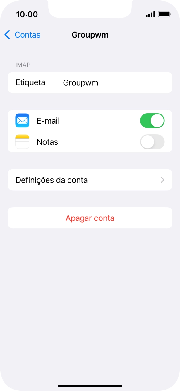 Prima Definições da conta.