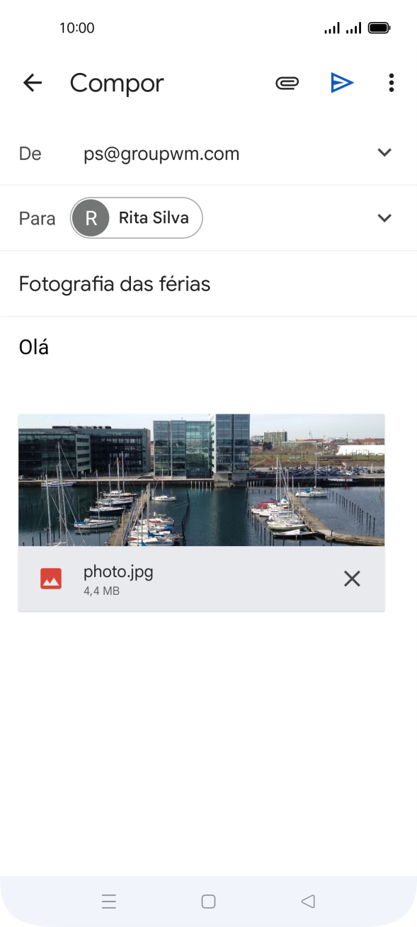 Prima o ícone para enviar quando terminar de escrever o seu e-mail.