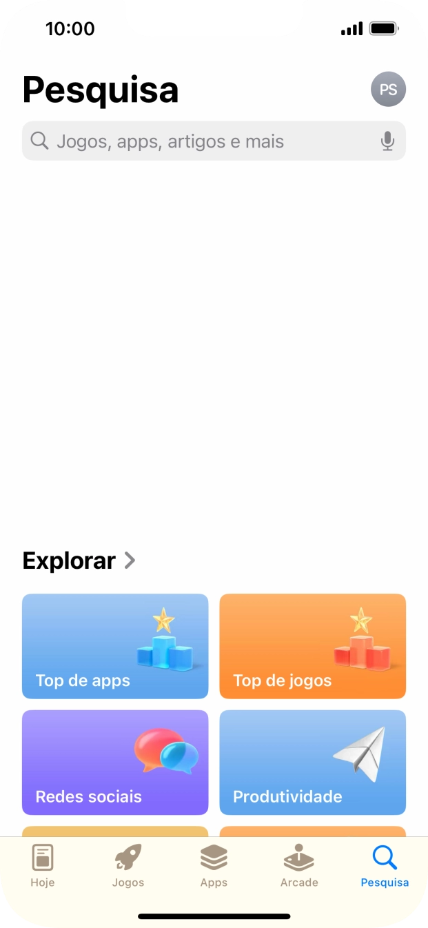 Prima o campo de pesquisa e introduza o nome ou categoria da app pretendida.