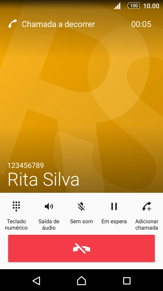 Prima o ícone para terminar a chamada.