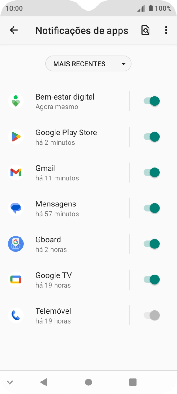 Prima o indicador junto às apps pretendidas para ativar ou desativar a função.
