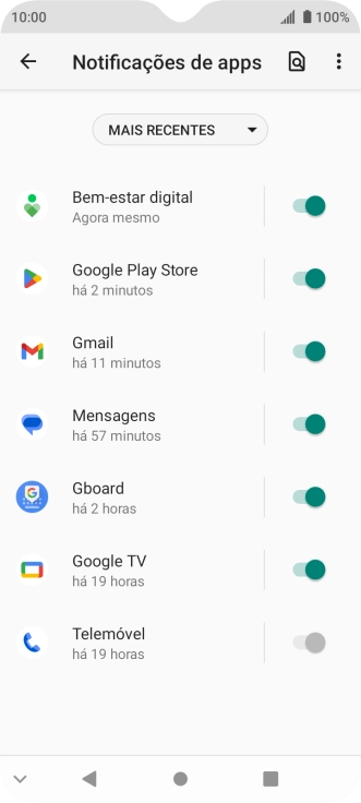 Prima o indicador junto às apps pretendidas para ativar ou desativar a função.