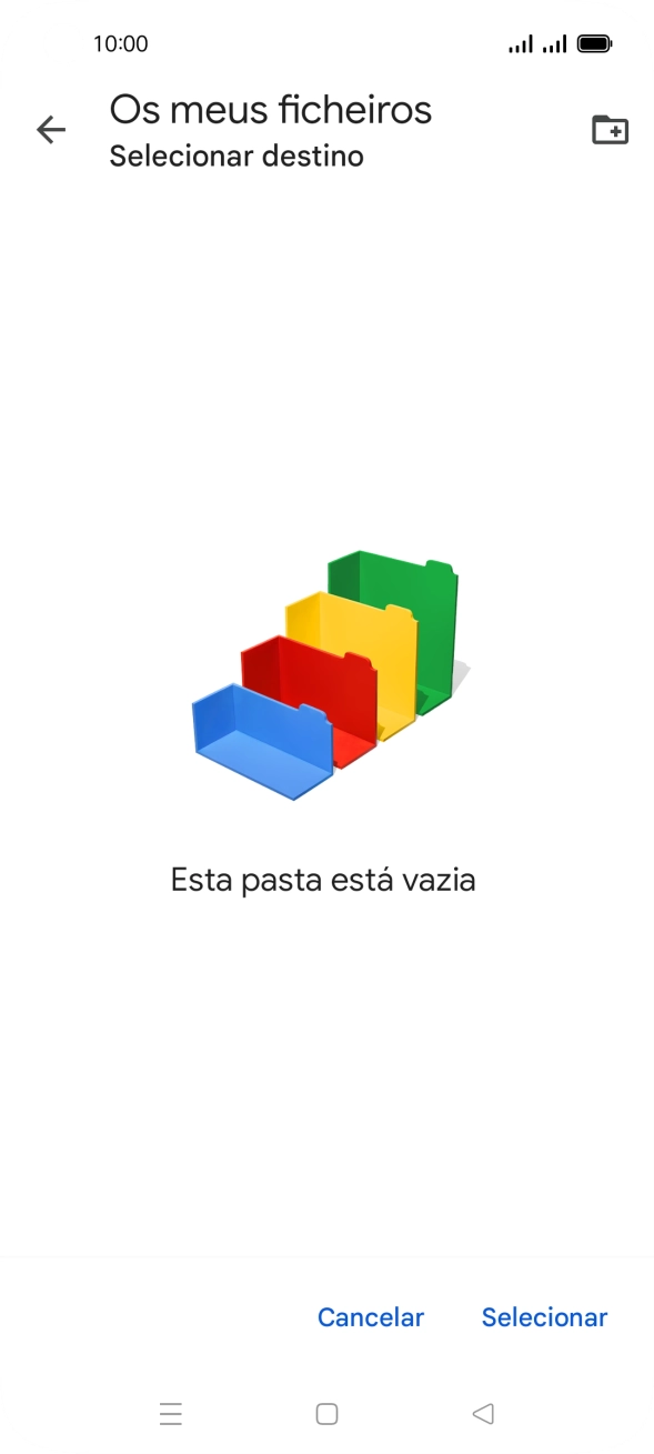Se quiser criar uma nova pasta, prima o ícone de nova pasta e siga as indicações no ecrã para criar uma nova pasta.