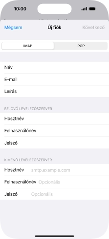Kattints a Hosztnév mezőre, és írd be az e-mail szolgáltatód kimenő szerverének a nevét.