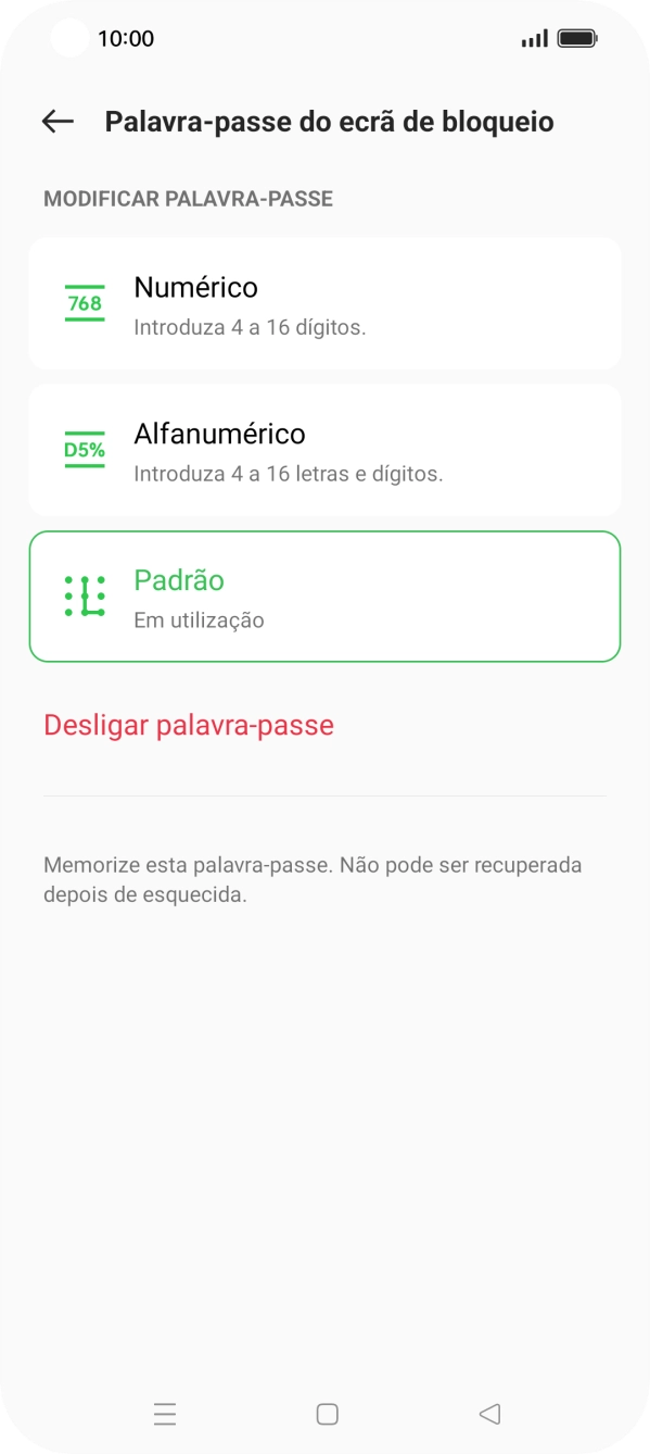 Prima Desligar palavra-passe.