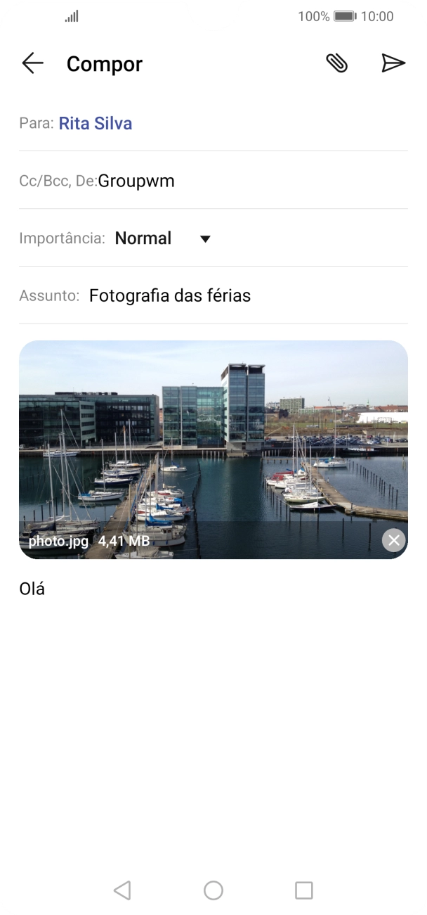 Prima o ícone para enviar quando terminar de escrever o seu e-mail.