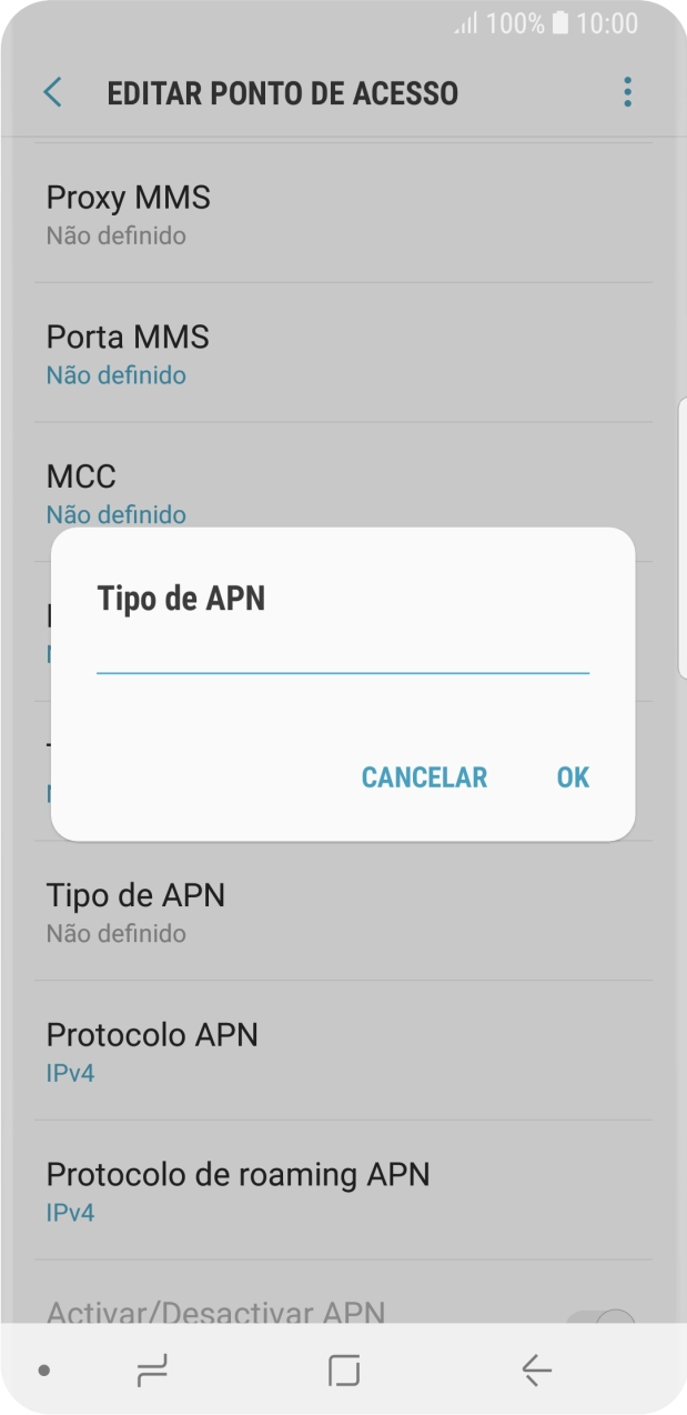 Introduza default e prima OK.