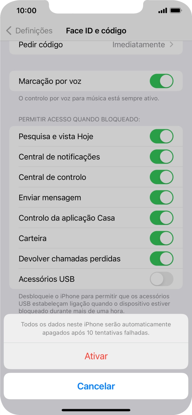 Se ativar a função, prima Ativar.