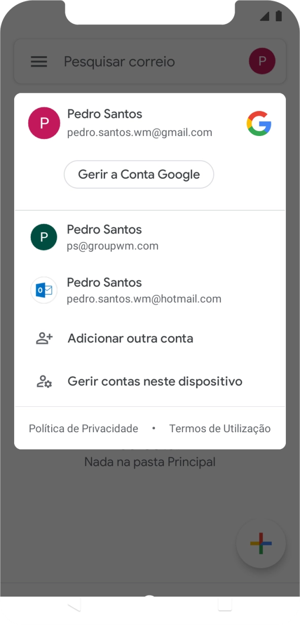 Prima a conta de e-mail pretendida.