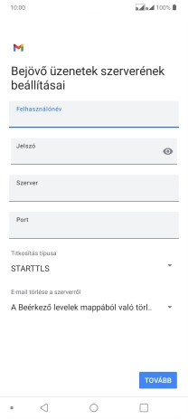 Kattints a „Szerver” alatti mezőre, és írd be az e-mail szolgáltatód bejövő szerverének a nevét.