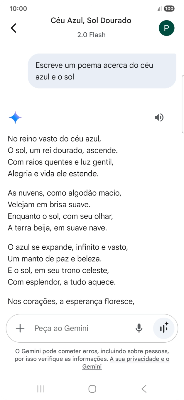 É possível solicitar à Gemini que gere um texto baseado na sua descrição.