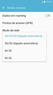 Prima o tipo de rede pretendido.
