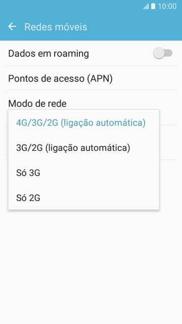 Prima o tipo de rede pretendido.