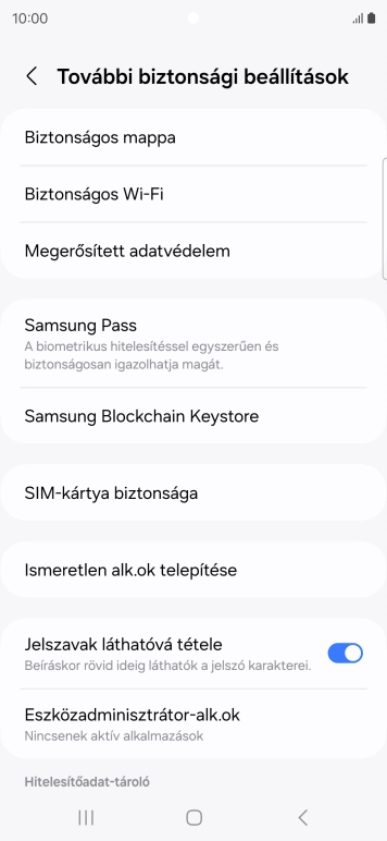 Válaszd a SIM-kártya biztonsága lehetőséget.