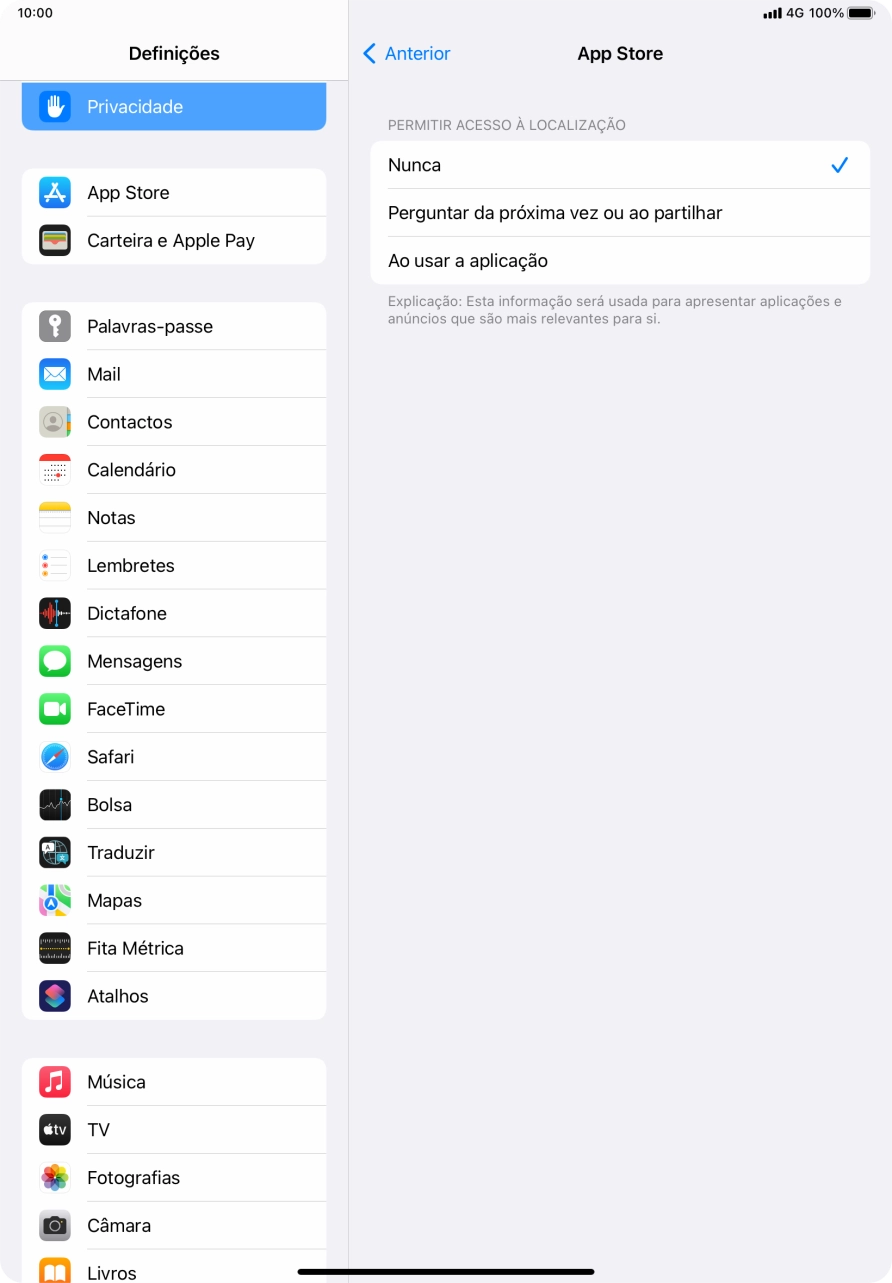 Prima a definição pretendida para ativar ou desativar a função.