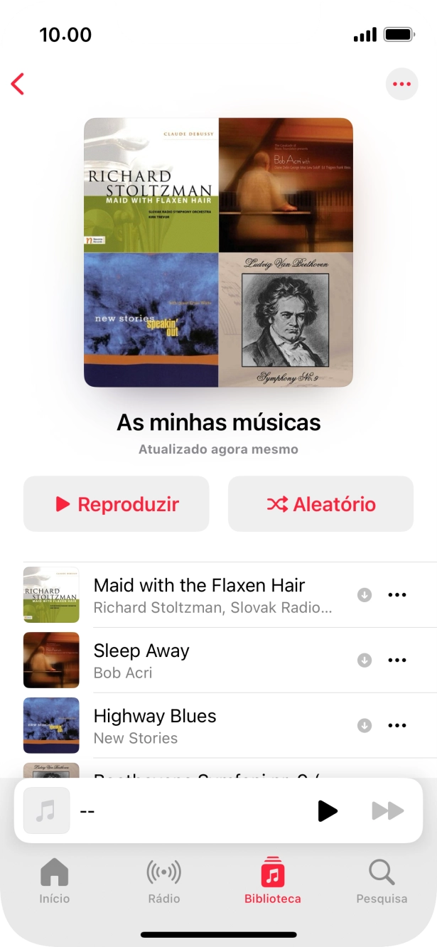 Vá até à categoria ou lista de reprodução pretendida e prima o ficheiro de música pretendido.
