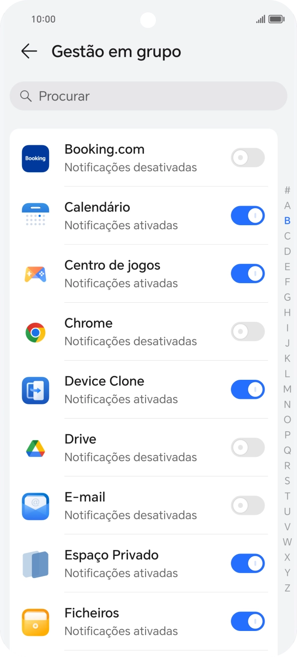 Prima o indicador junto às apps pretendidas para ativar ou desativar a função.