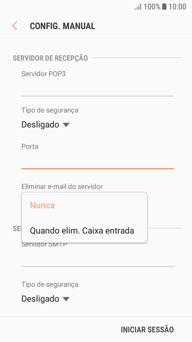 Prima Nunca para manter os e-mails no servidor quando estes são apagados no telefone.