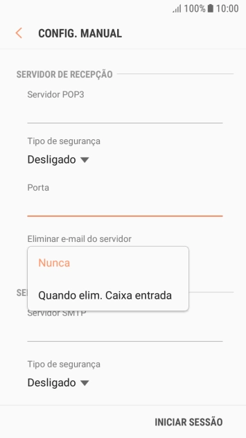 Prima Nunca para manter os e-mails no servidor quando estes são apagados no telefone.