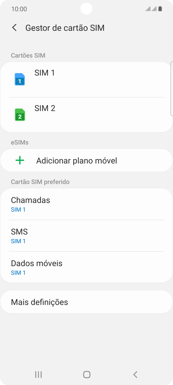 Prima o cartão SIM pretendido.