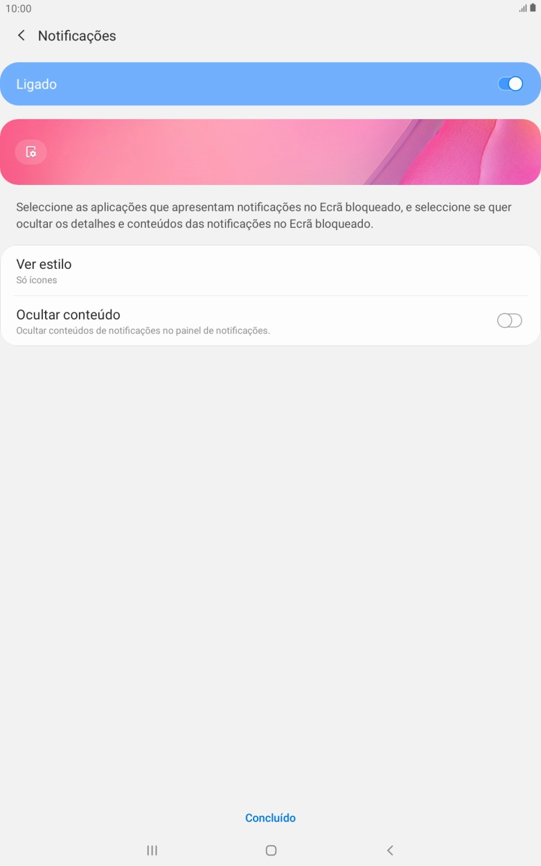 Prima o indicador junto às definições pretendidas para as ativar ou desativar.