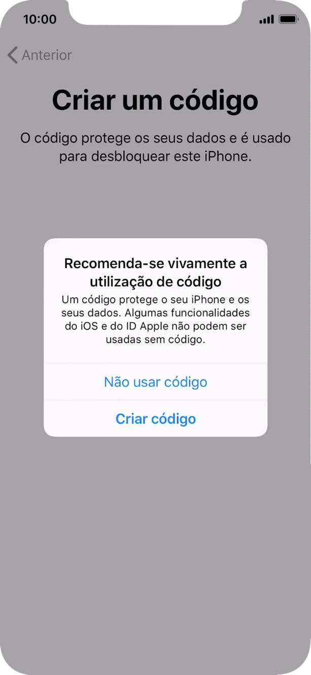 Se desativar a função, prima Não usar código.