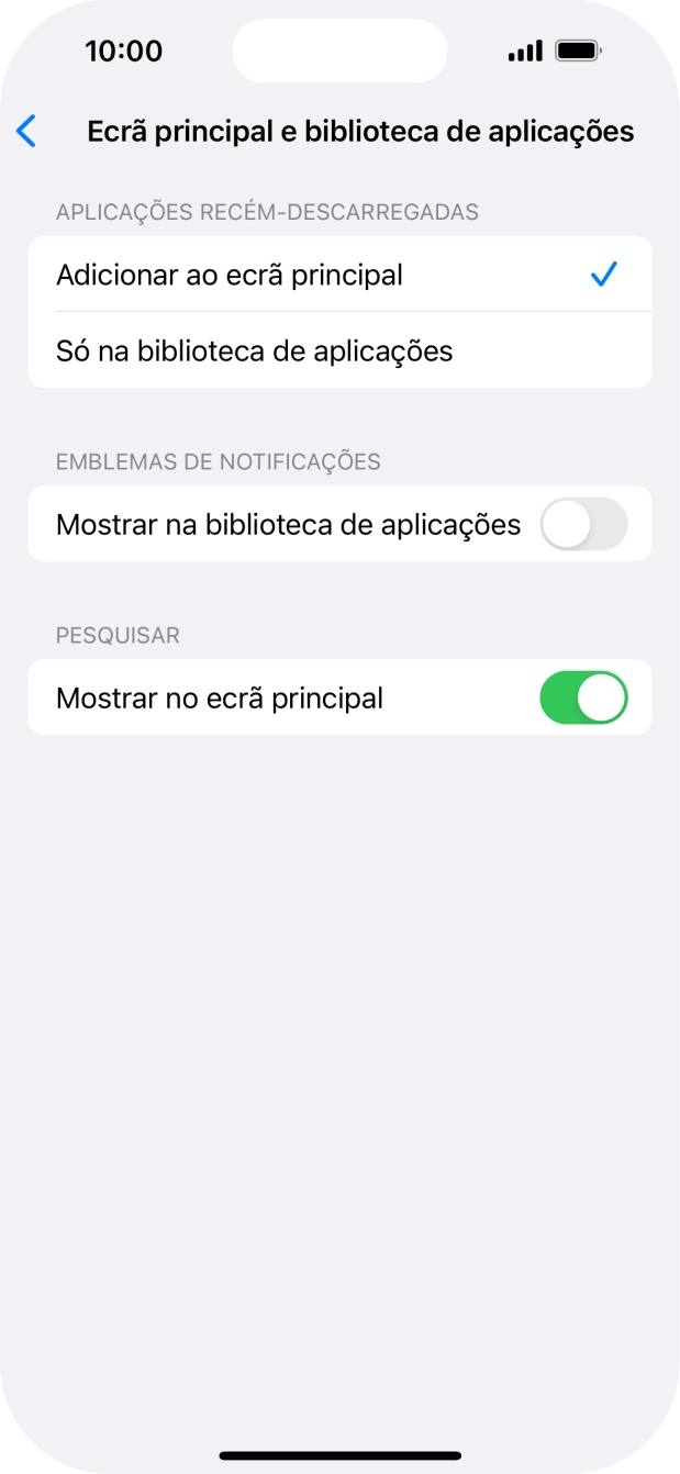 Para adicionar apps recém descarregadas ao ecrã inicial e à biblioteca de apps, deve premir Adicionar ao ecrã principal.