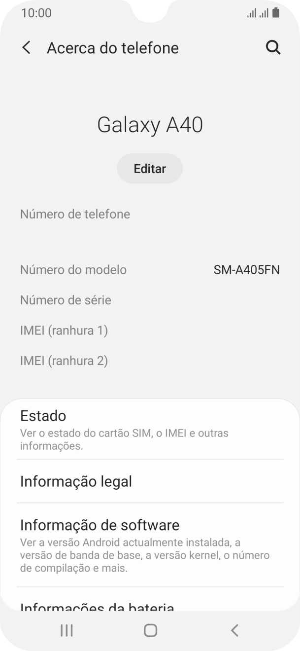 O código IMEI é mostrado no ecrã.
