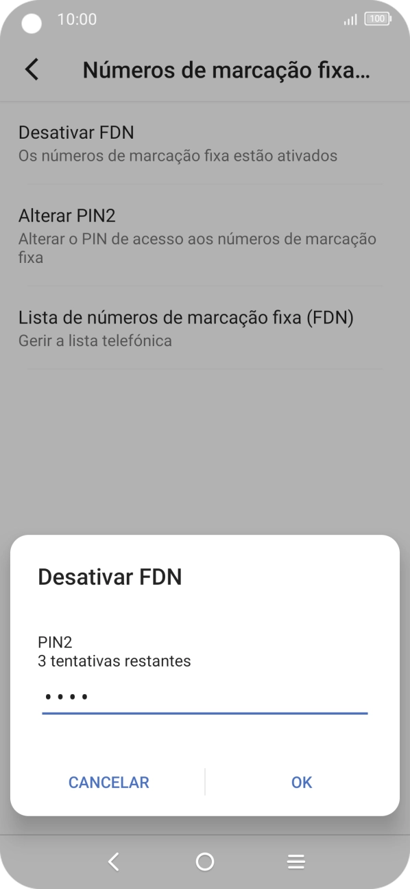 Introduza o código PIN2 e prima OK.