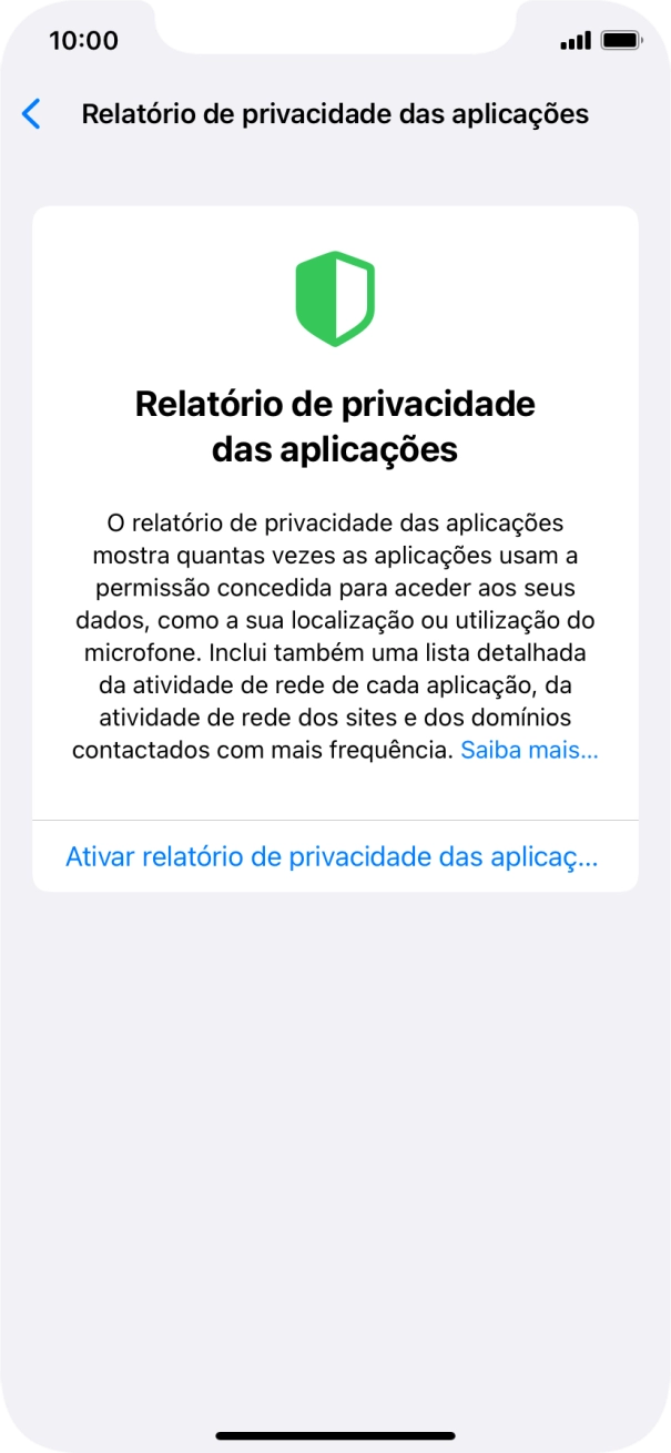 Prima Ativar relatório de privacidade das aplicaç... para ativar a função.