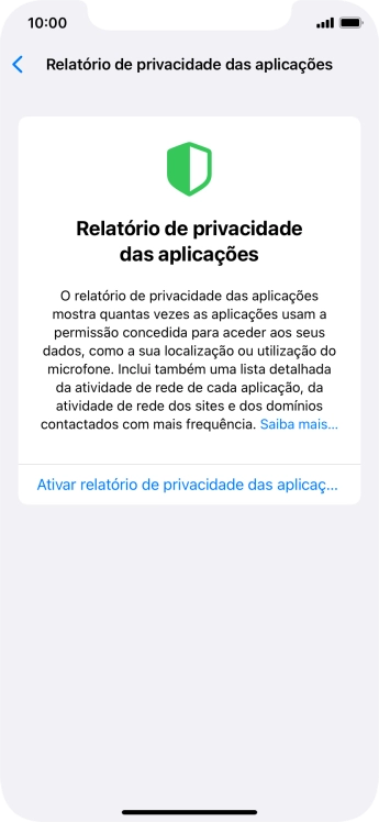 Prima Ativar relatório de privacidade das aplicaç... para ativar a função.