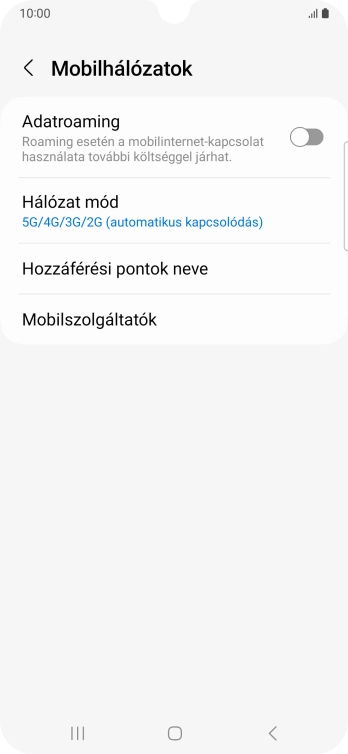 Kattints az „Adatroaming” melletti csúszkára a funkció be- vagy kikapcsolásához.
