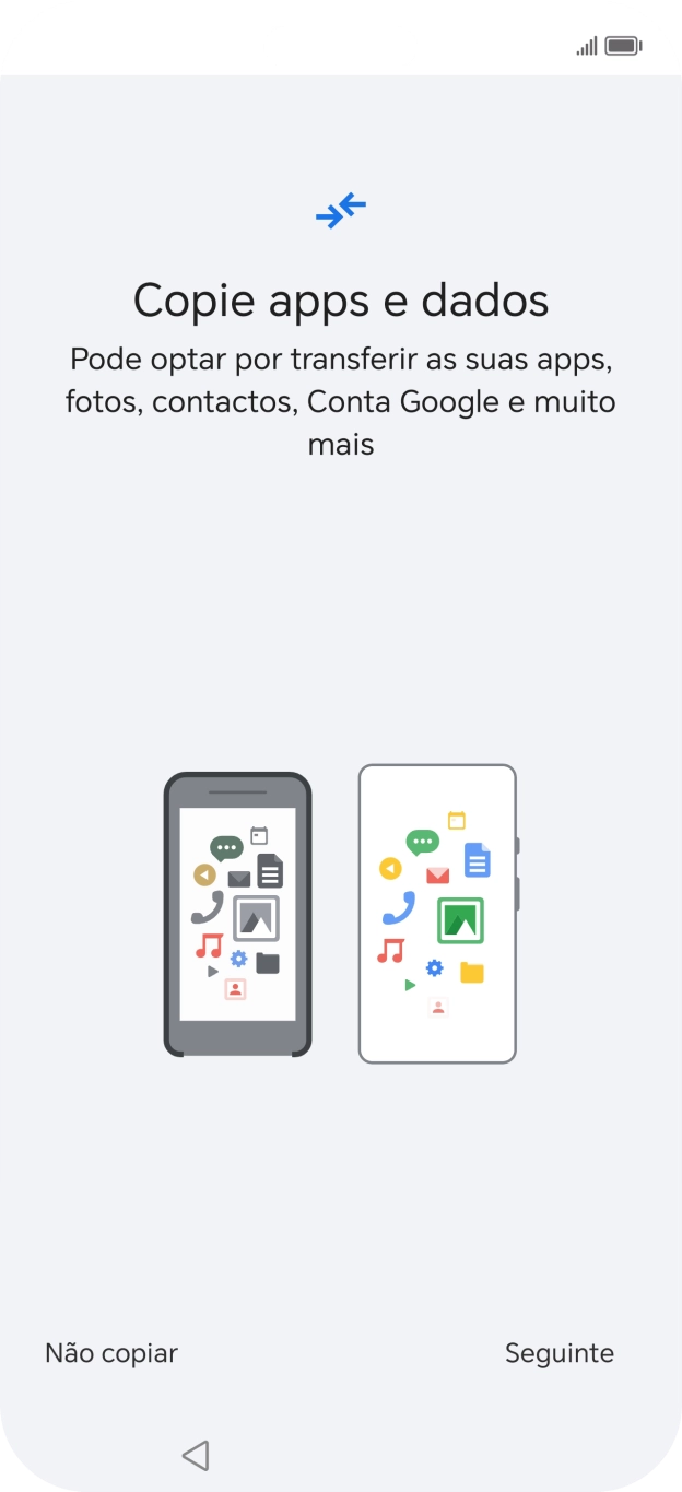 É possível transferir conteúdo de outro telefone quando o telefone for ativado antes da primeira utilização e quando o telefone tiver sido reiniciado. Quando esta imagem for mostrada no ecrã, o telefone está pronto para transferir conteúdo de outro telefone.