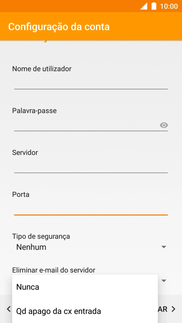 Prima Nunca para manter os e-mails no servidor quando estes são apagados no telefone.