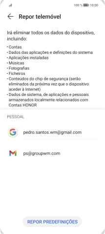 Prima REPOR PREDEFINIÇÕES.