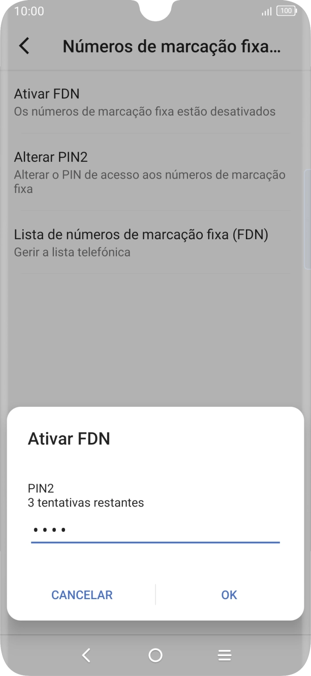 Introduza o código PIN2 e prima OK.