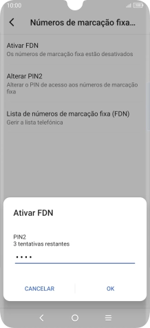 Introduza o código PIN2 e prima OK.