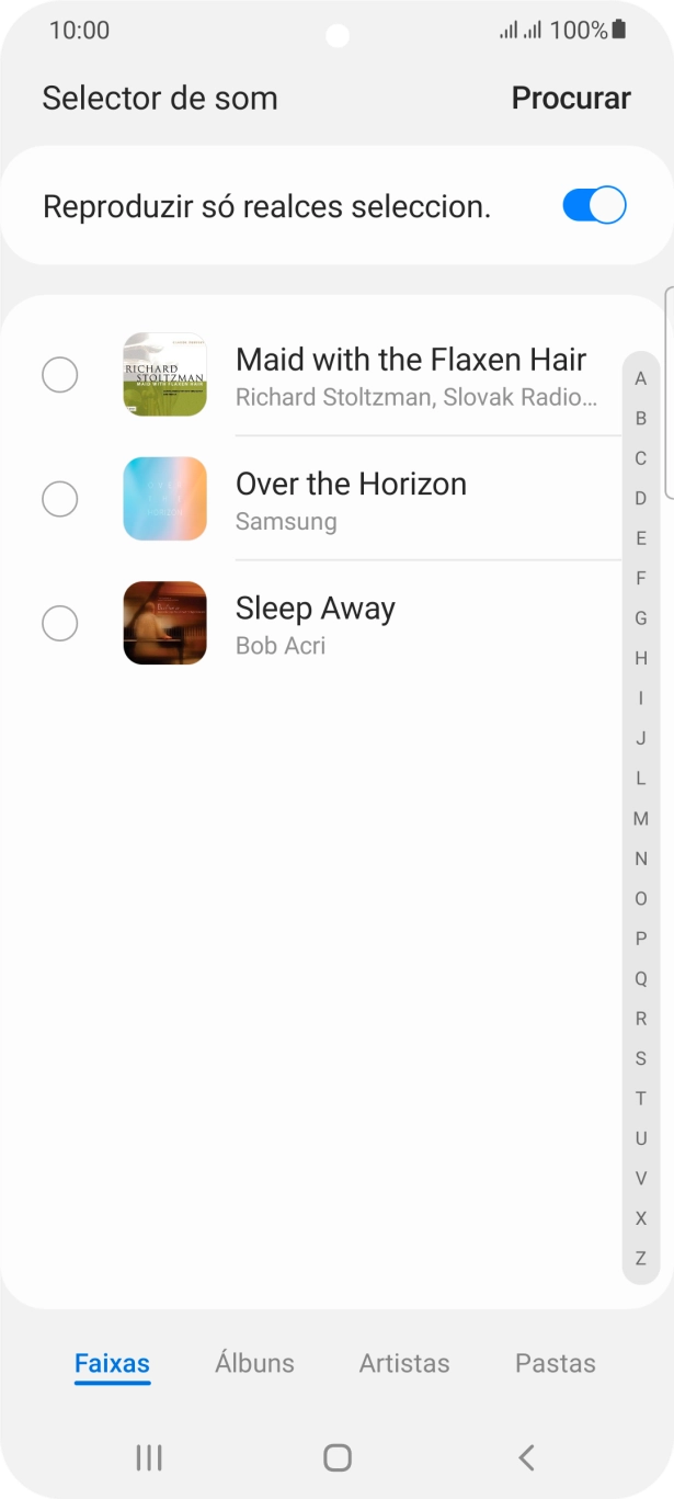 Prima os tons de toque pretendidos para os ouvir.