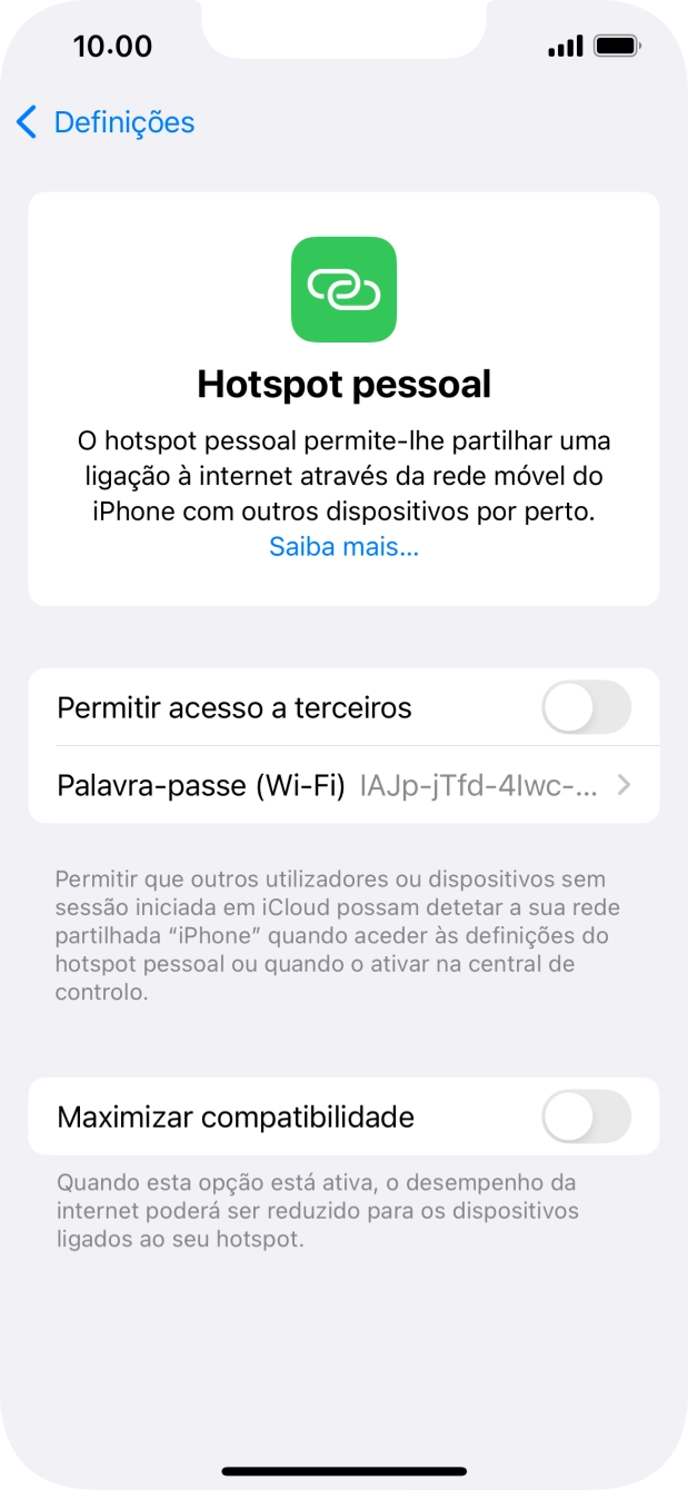 Prima Palavra-passe (Wi-Fi) e introduza a password pretendida.