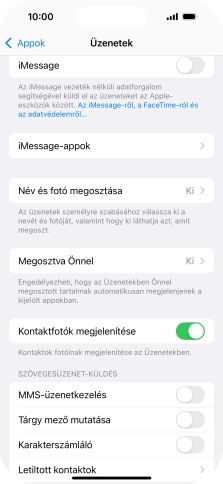 Kattints az „MMS-üzenetkezelés” melletti csúszkára a funkció bekapcsolásához.
