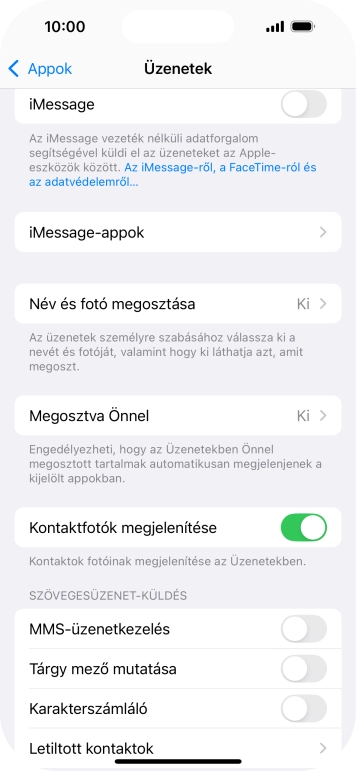 Kattints az „MMS-üzenetkezelés” melletti csúszkára a funkció bekapcsolásához.