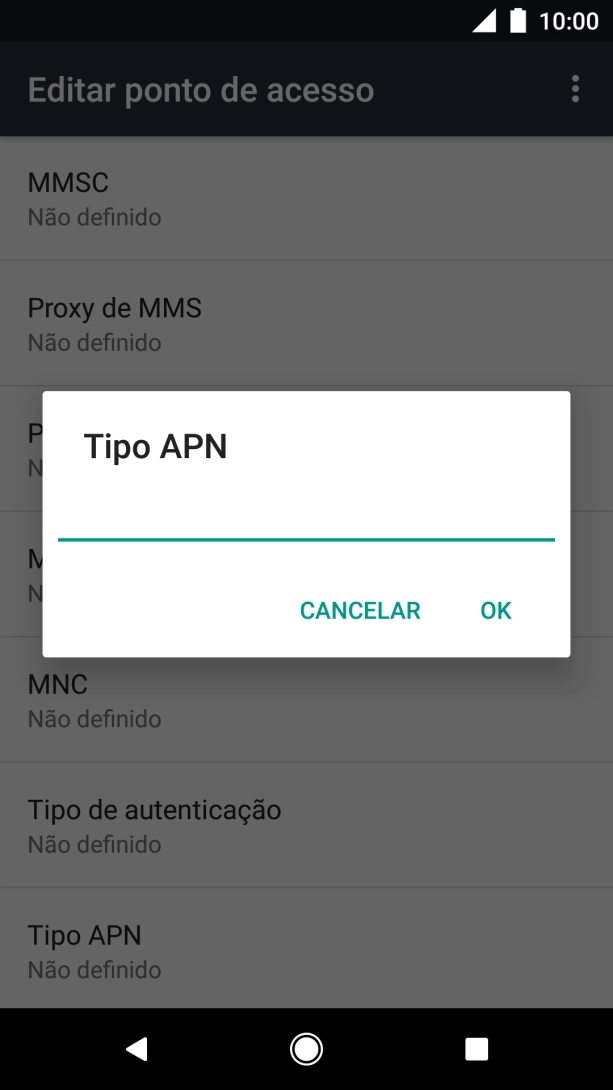 Introduza default e prima OK.